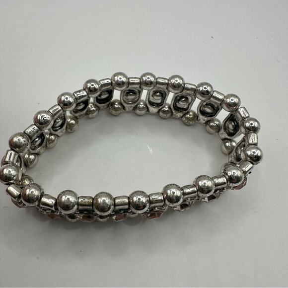 Light Pink Rhinestone Stretch Bracelet Unbranded Silver tone Retro - Picture 7 of 12